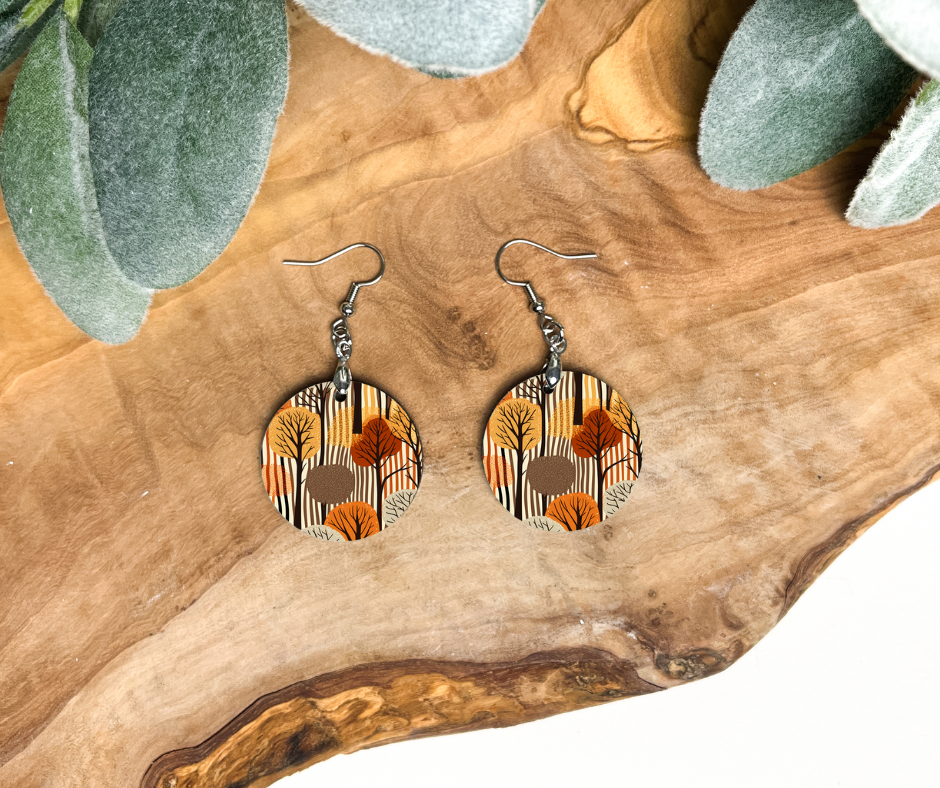 Round Earrings - Fall / Autumn Trees