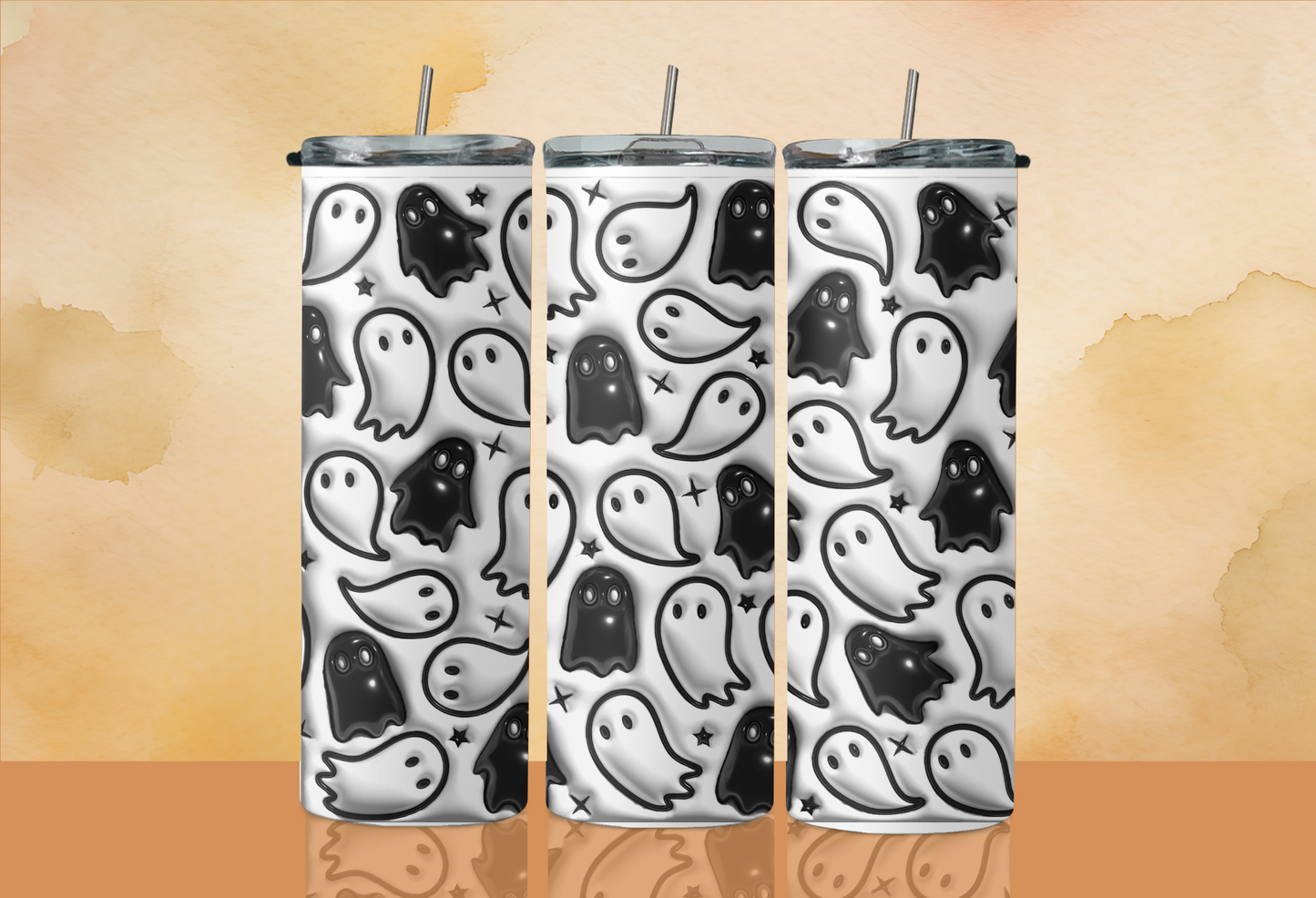 20 oz Skinny Tumbler - Fall - Halloween Inflated Black & White Ghosts