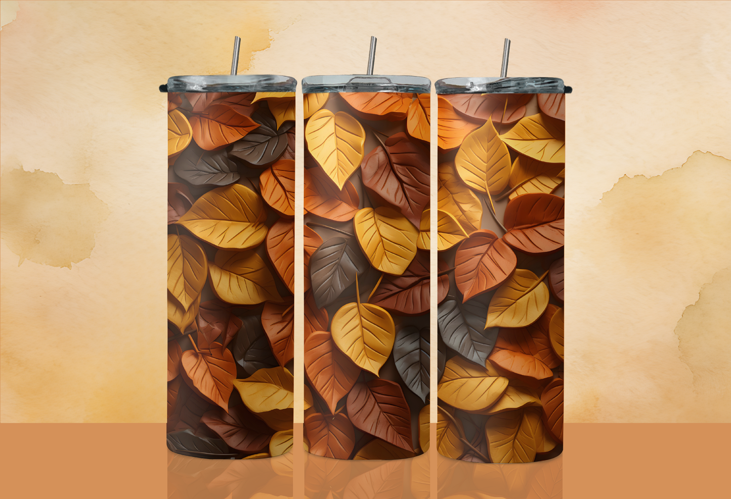 20 oz Skinny Tumbler - Fall - 3D Fall Leaves