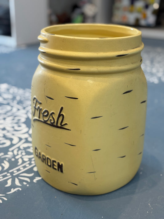 Yellow “Fresh Garden” Enamel Mason Jar Planter