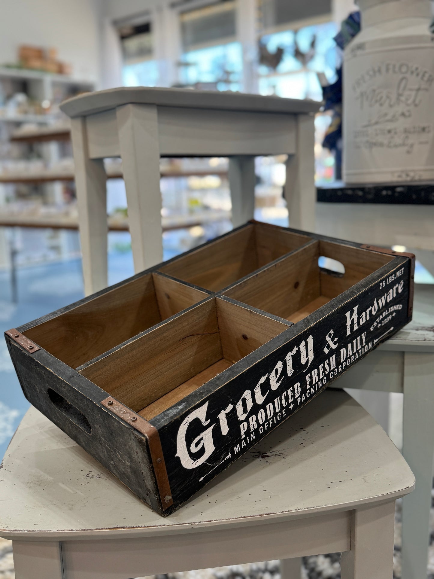 Grocery & Hardware Divided Wooden Crate