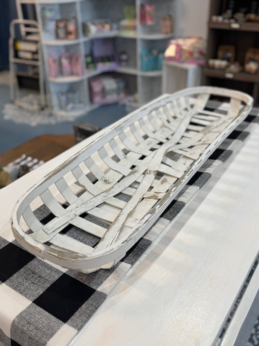 Long Whitewashed Woven Wood Tray – 35"