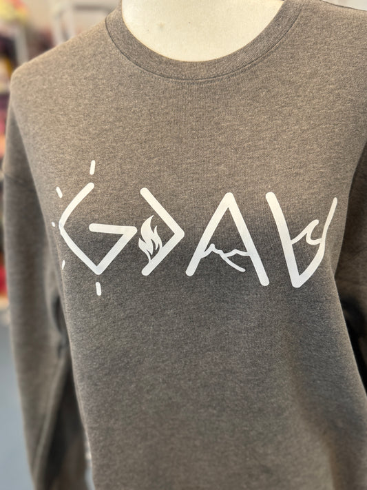 “God Is Great” Graphic Crewneck Sweatshirt – Heather Gray (Size Medium)