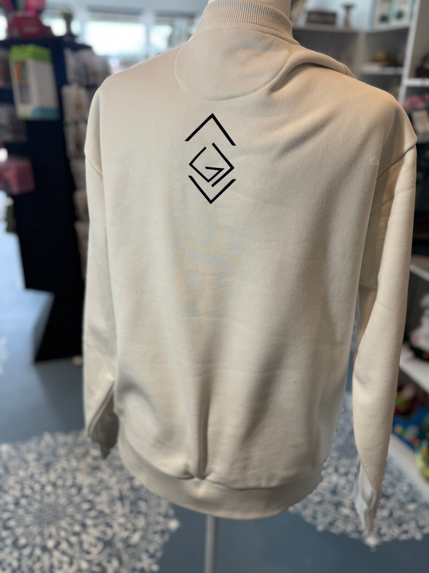 Vertical “God Is Great” Cross Graphic Crewneck Sweatshirt – Cream