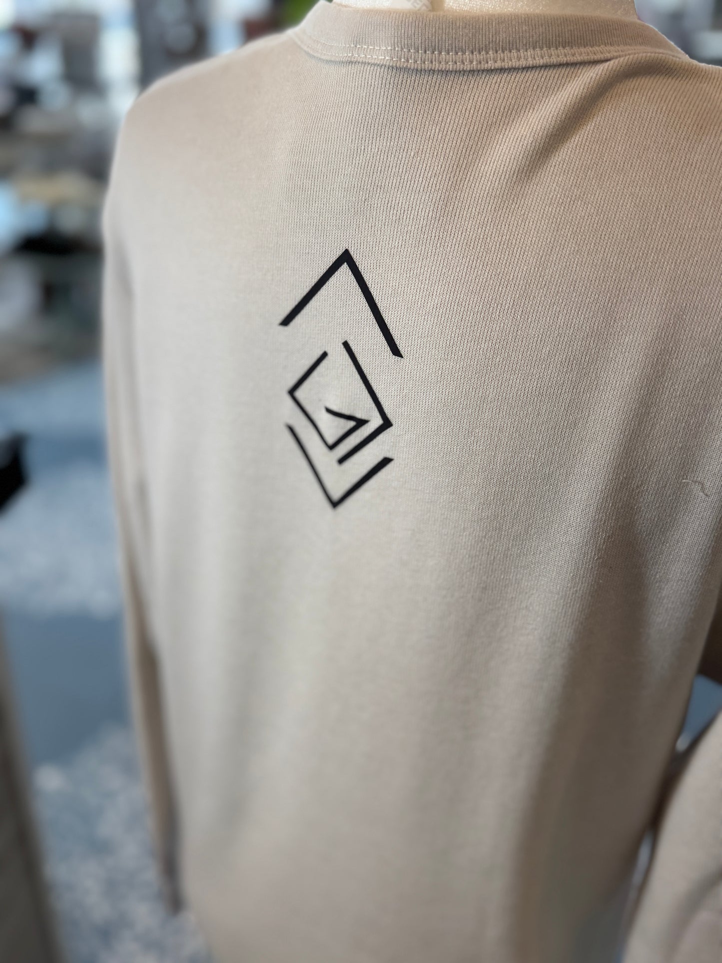 Vertical “God Is Great” Cross Graphic Crewneck Sweatshirt – Tan