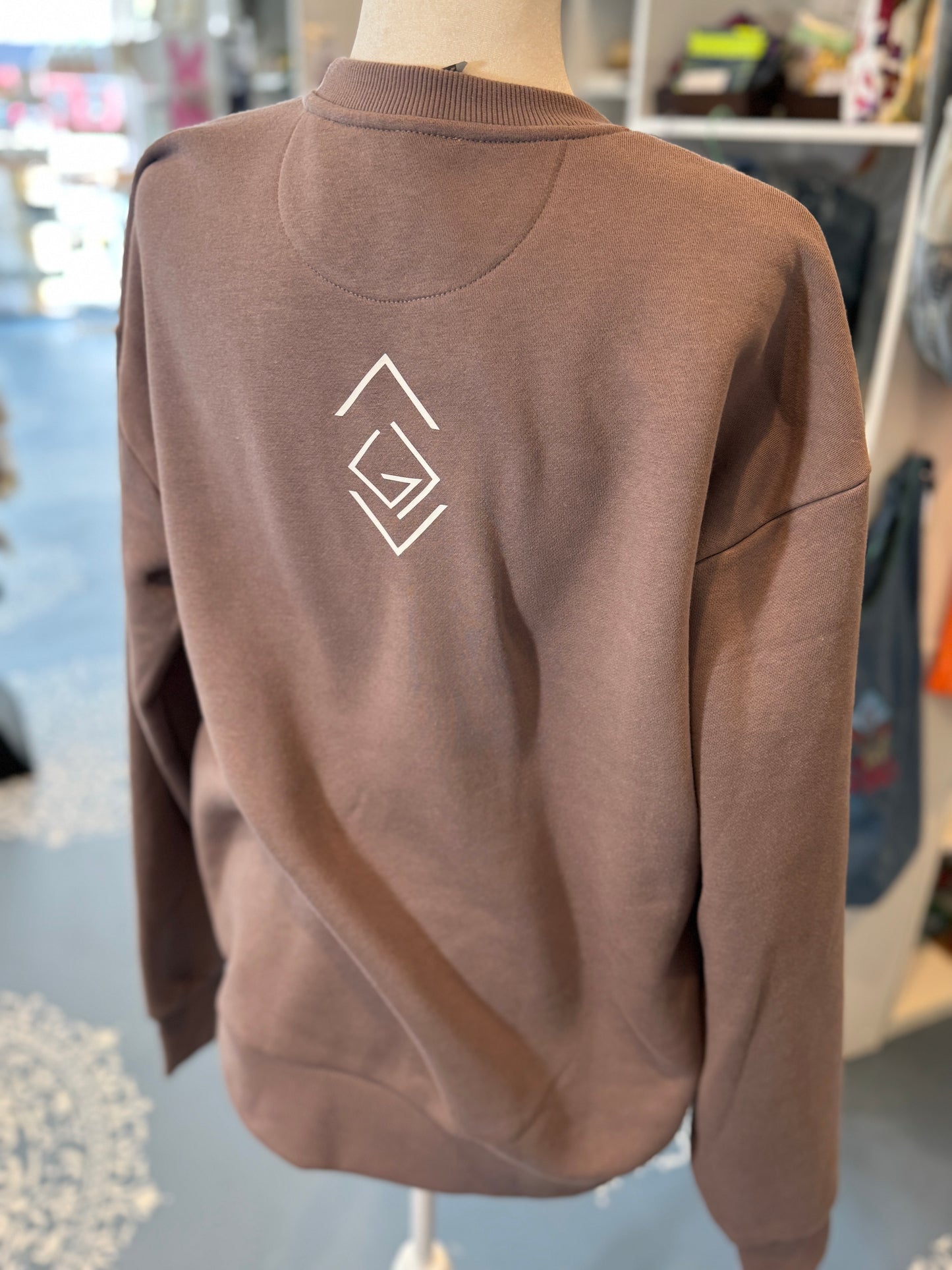 Vertical Cross “God Is Great” Graphic Crewneck Sweatshirt – Brown