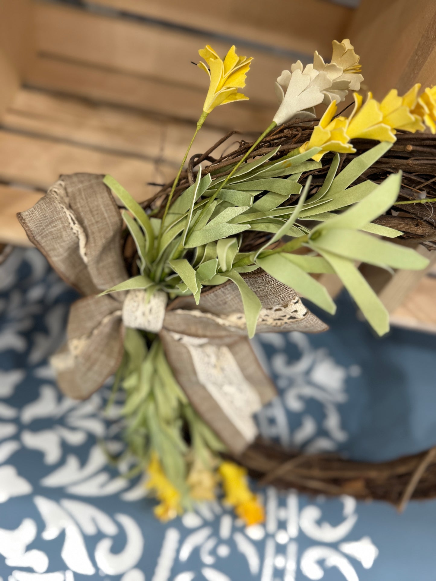 Rustic Spring Twig Wreath with Yellow Florals (13")