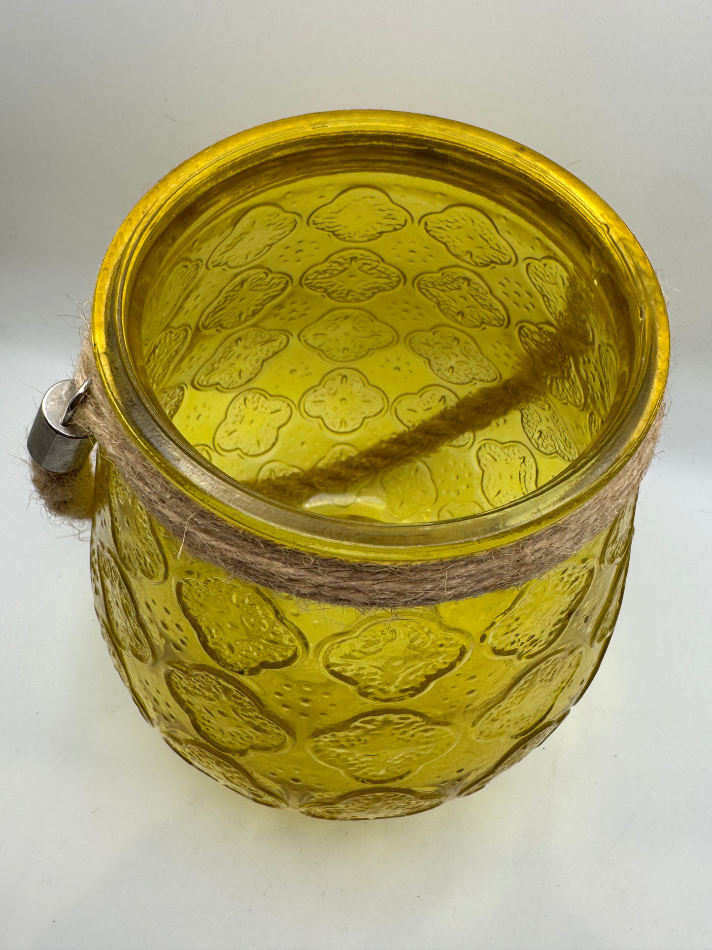 Yellow Glass Hanging Lantern with Rope Handle (7.5")