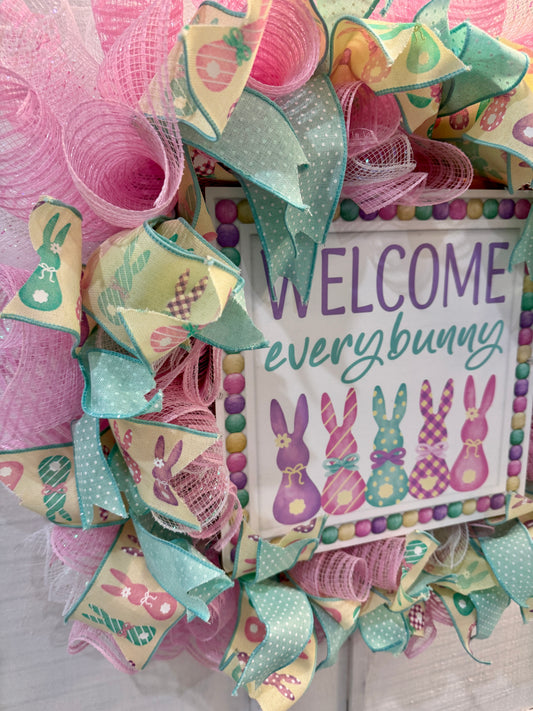 Welcome Every Bunny Easter Deco Mesh Wreath