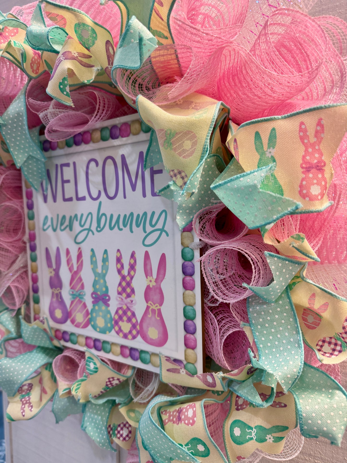 Welcome Every Bunny Easter Deco Mesh Wreath