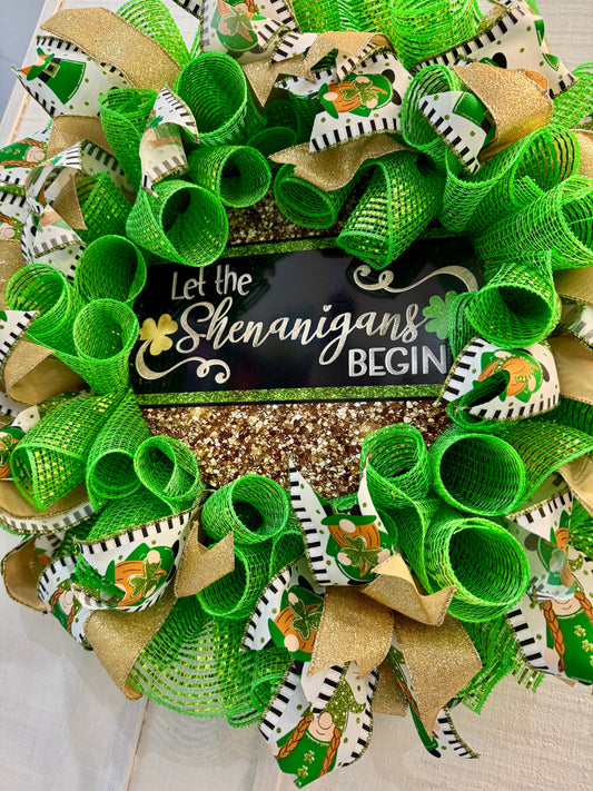 Let the Shenanigans Begin St. Patrick’s Day Deco Mesh Wreath