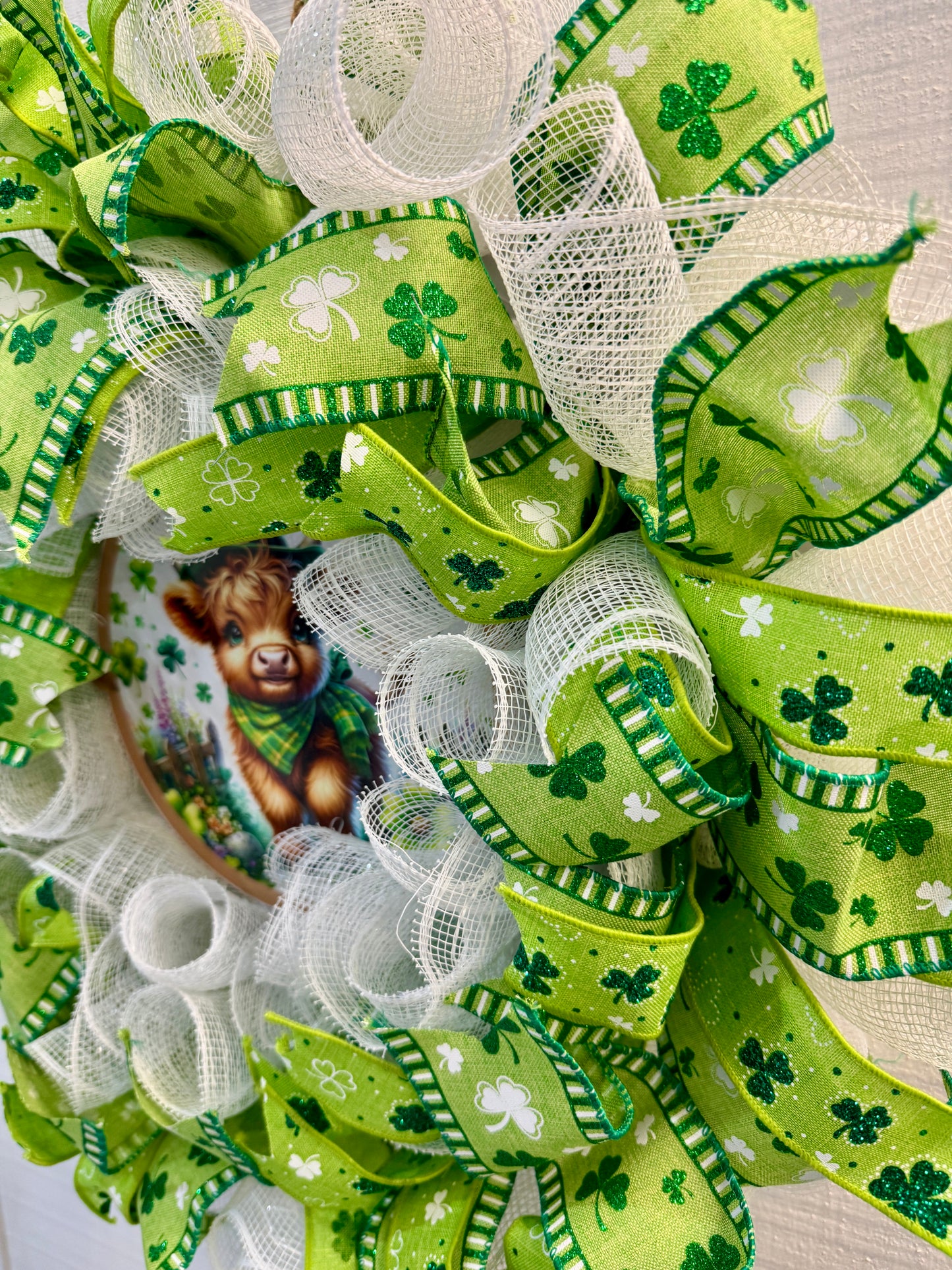 Highland Cow St. Patrick’s Day Deco Mesh Wreath