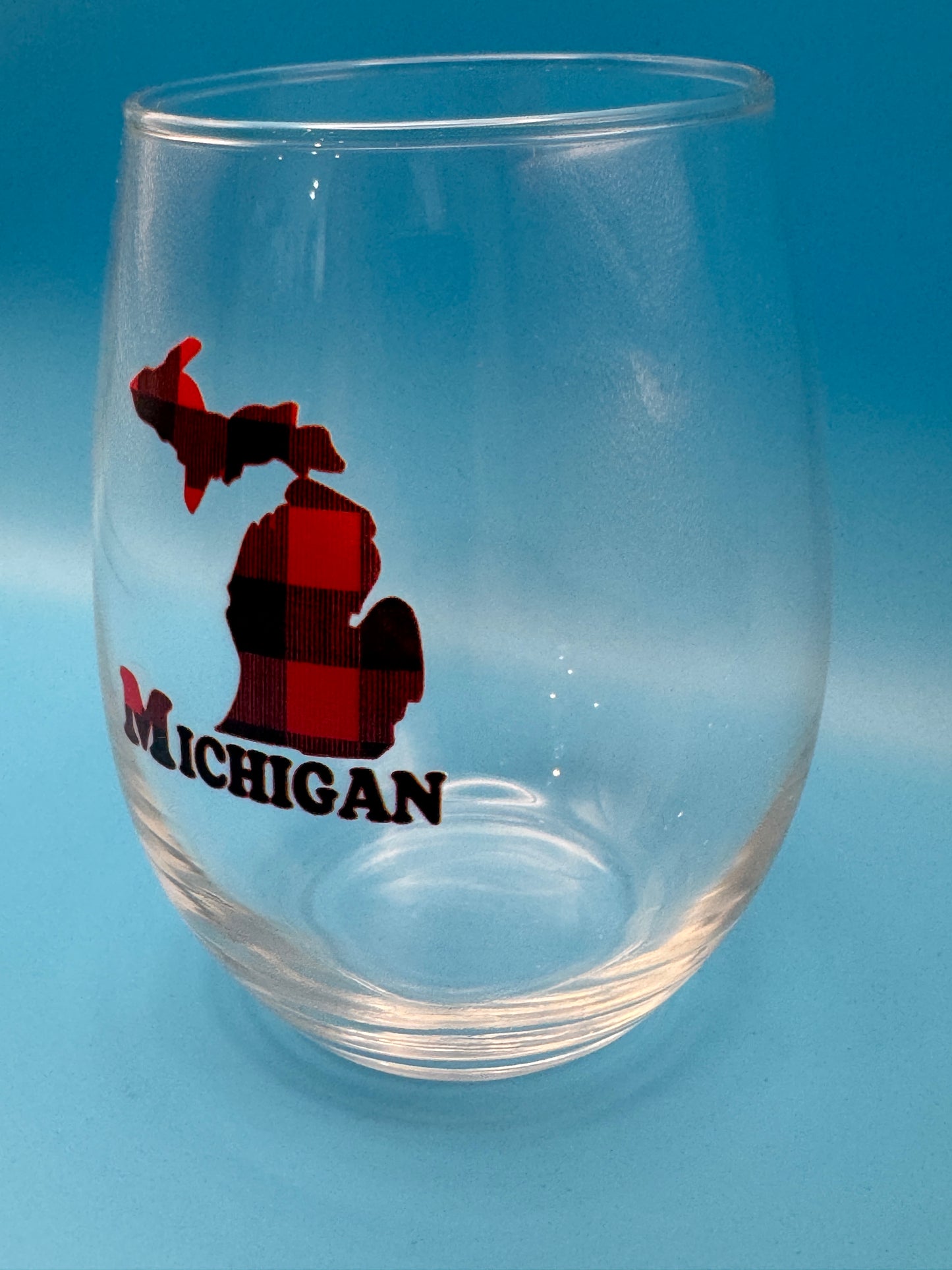 Michigan Buffalo Check Stemless Wine Glass – Red & Black Plaid