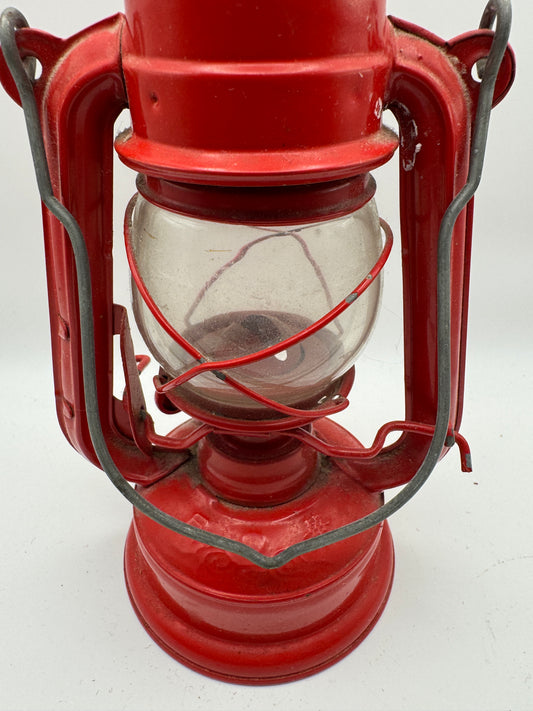 Vintage Red Metal Lantern β Rustic Farmhouse Decor