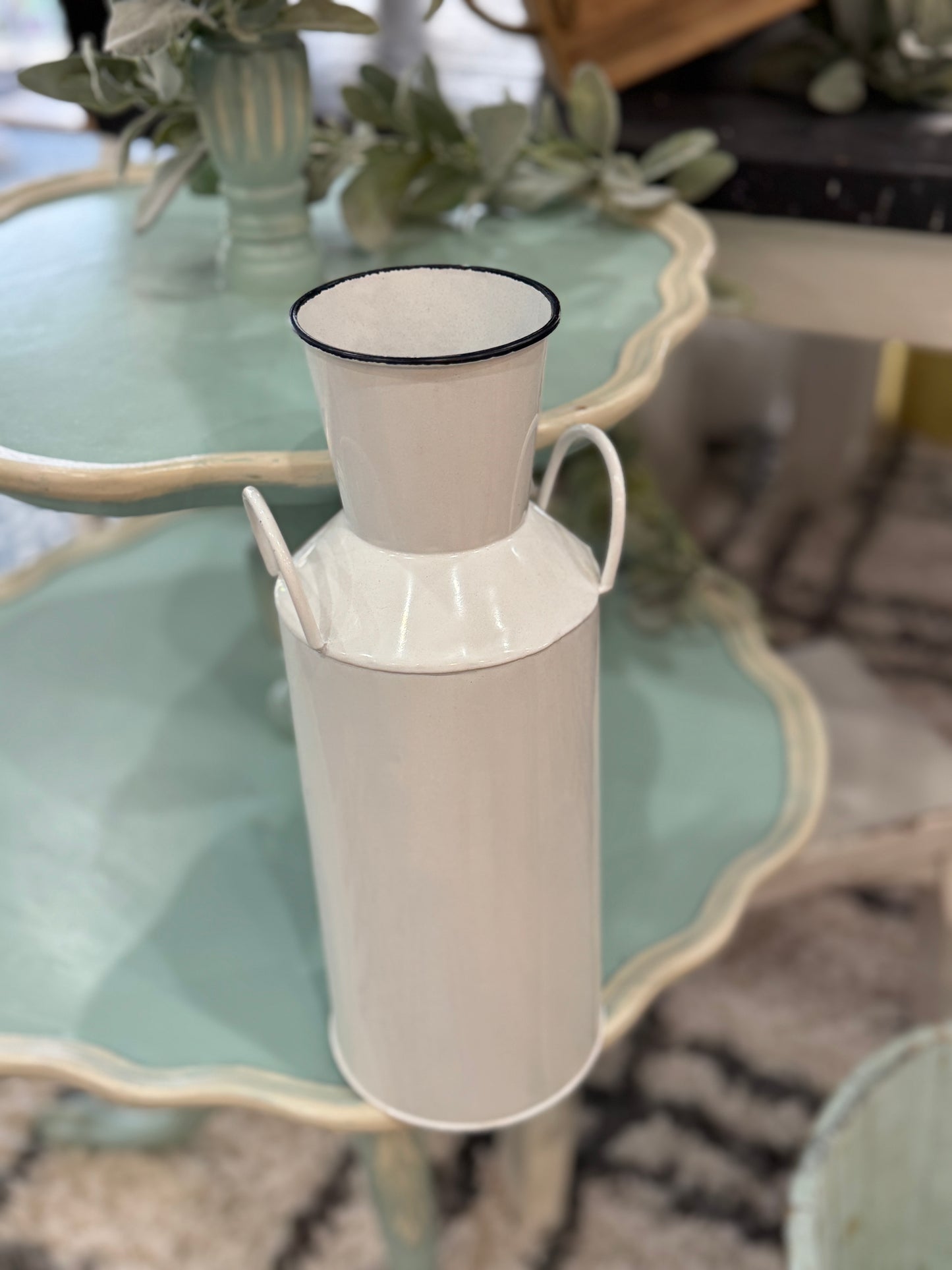 White Metal Milk Can Vase