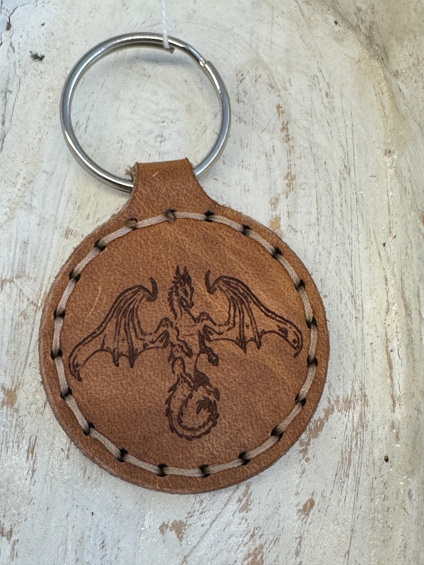 Leather Keychain - Round Dragon