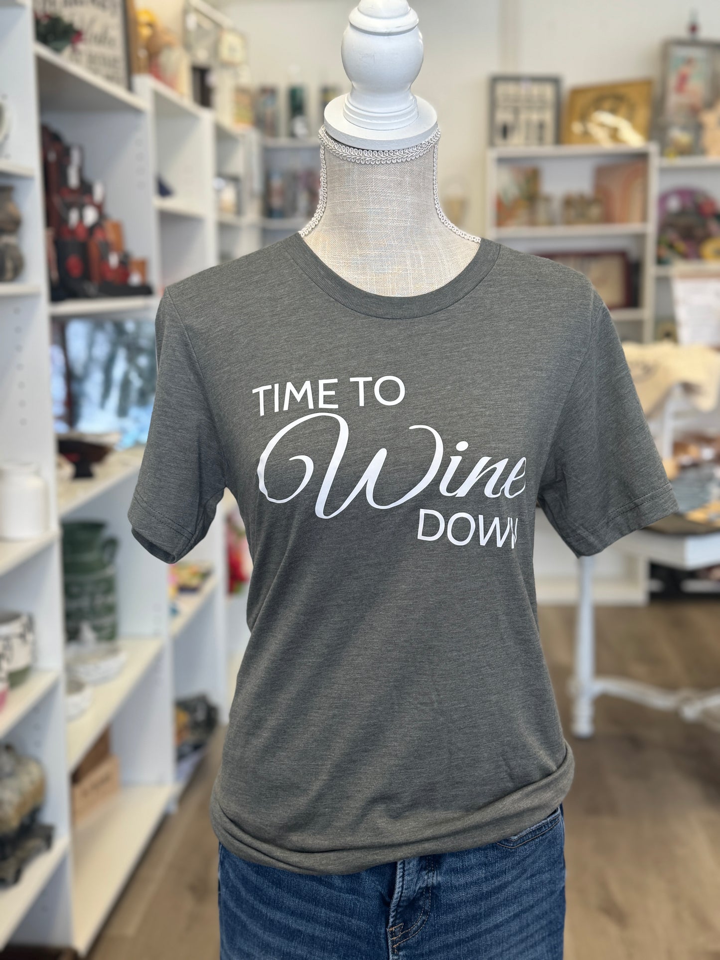 Time to Wine Down Short Sleeve Top – Olive (Small)