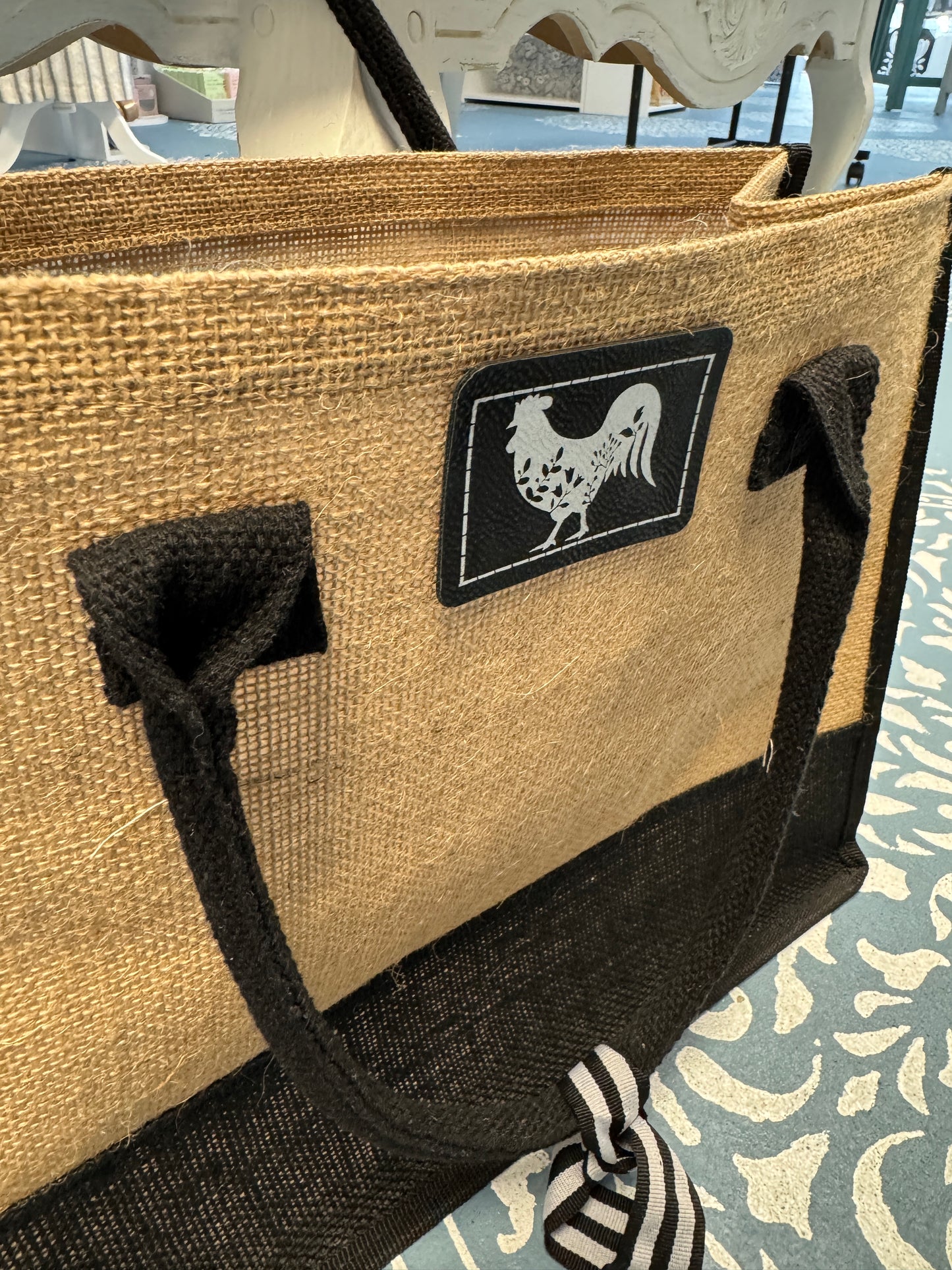 Jute Market Tote Bag with Black Trim