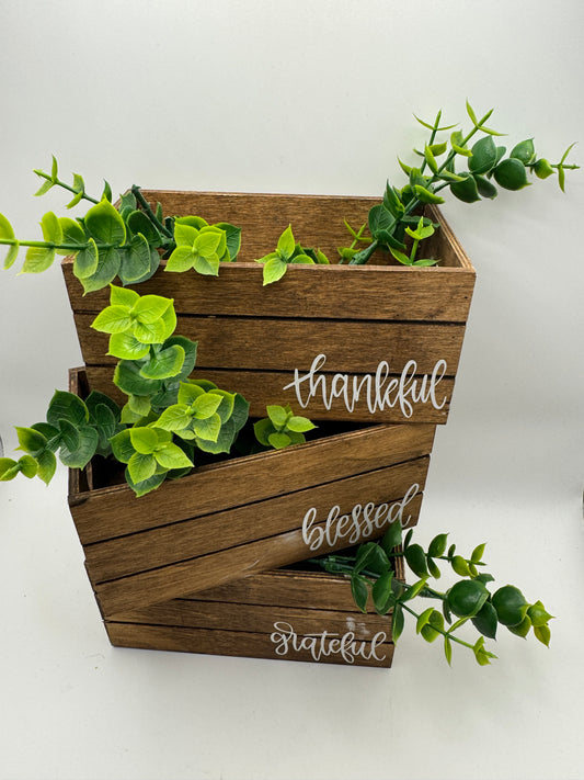 Thankful Blessed Grateful Wooden Crate Set