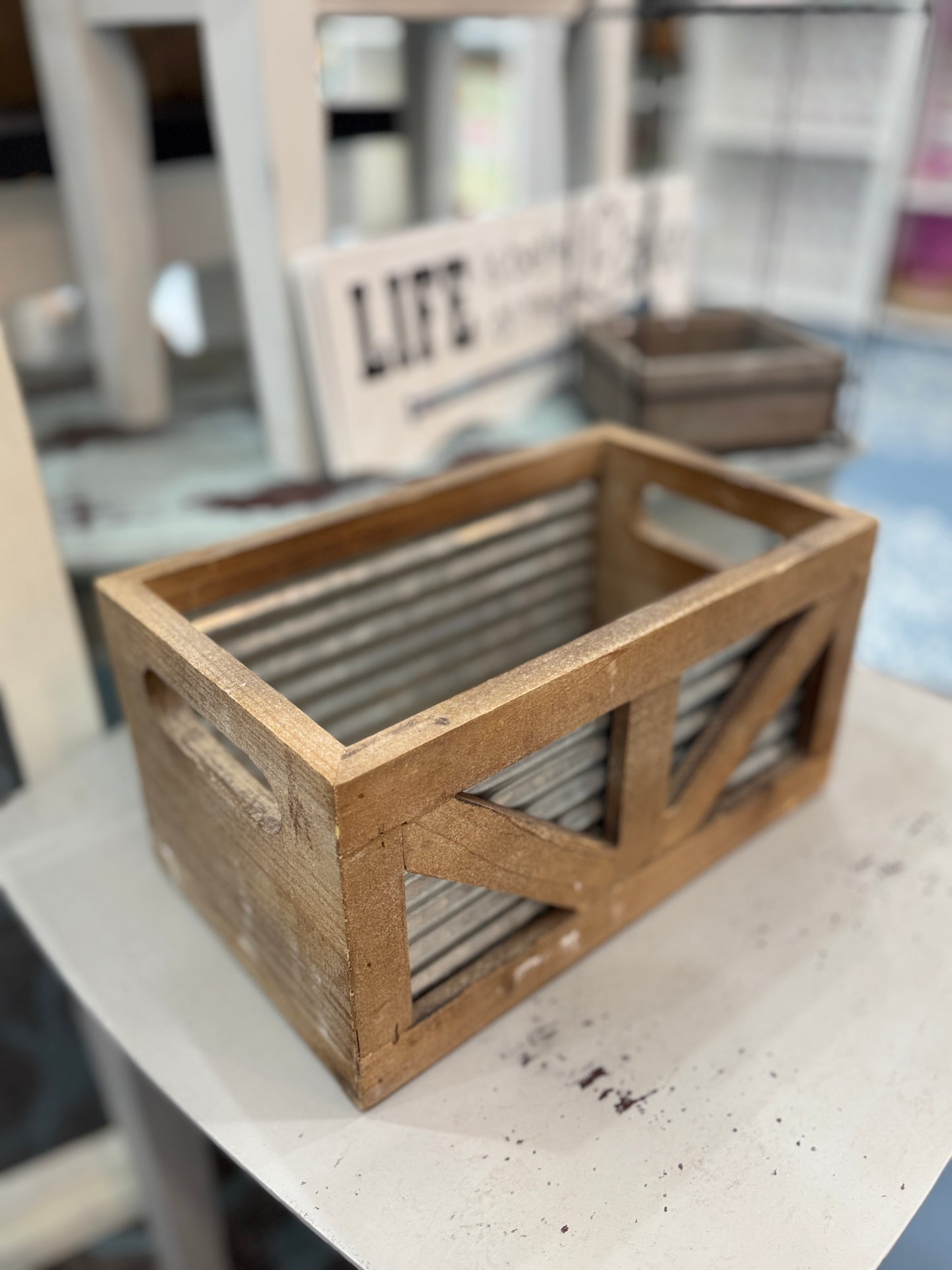 Rustic Wood & Galvanized Metal Storage Crate