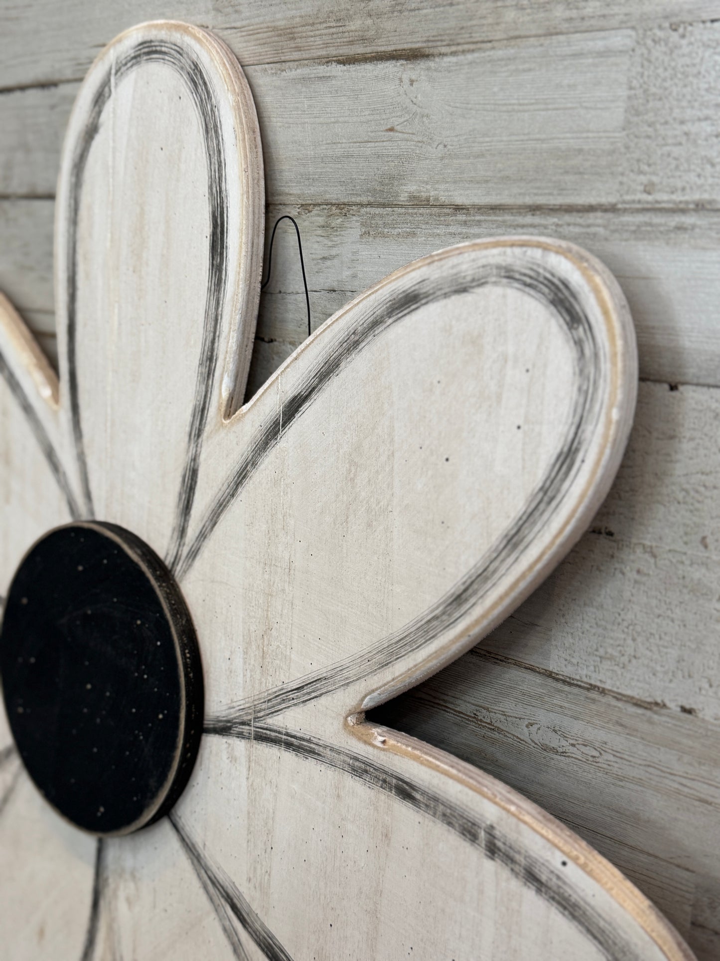 Distressed White Wooden Daisy Wall Hanging | Rustic Farmhouse Flower Decor