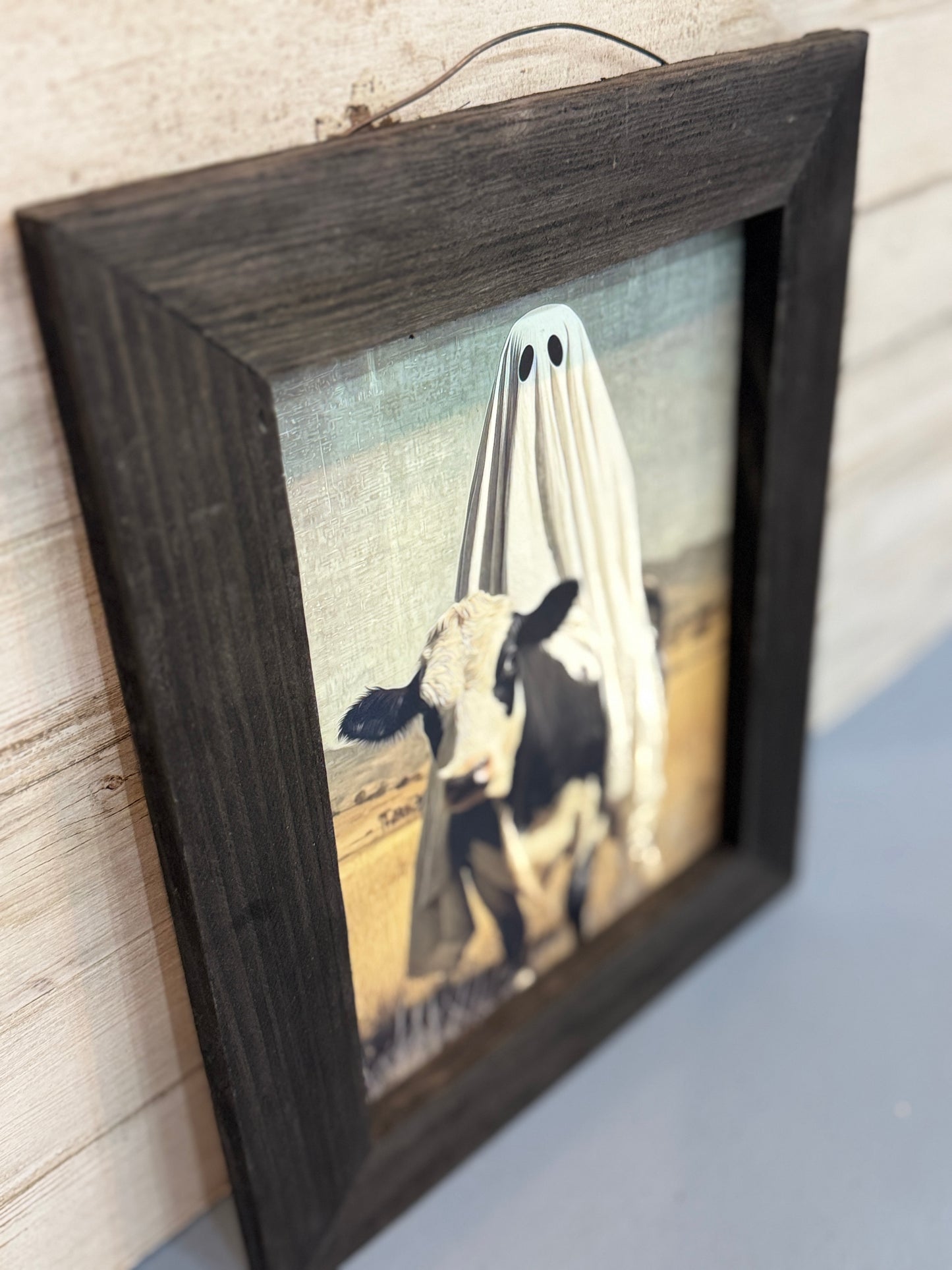 Ghost Cow Framed Halloween Wall Art – 8x10