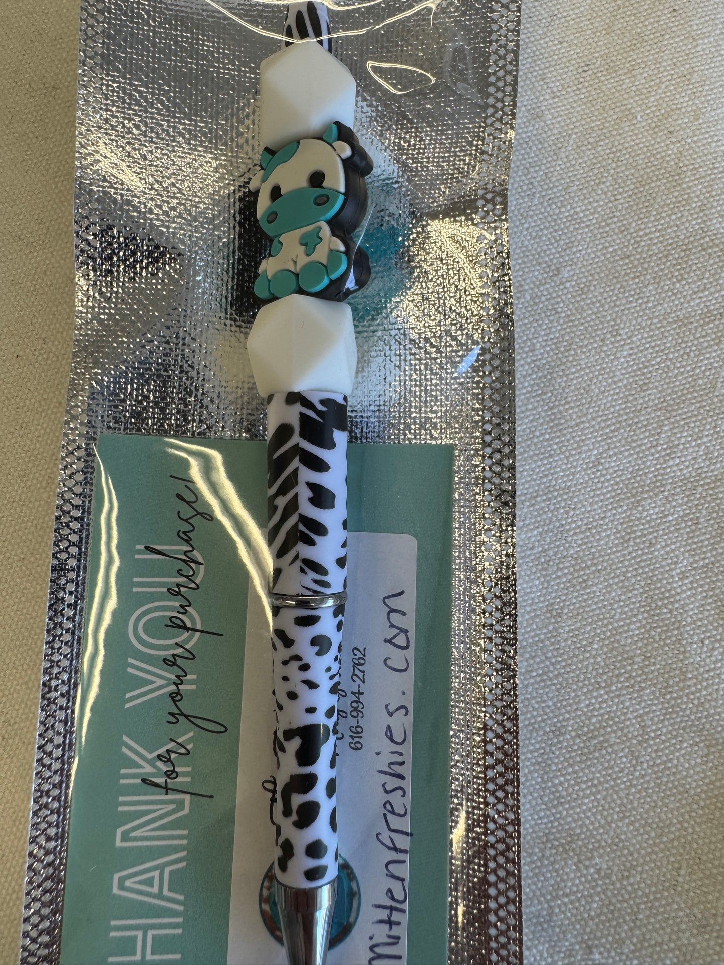 Pen - Teal Cow - Black Ink