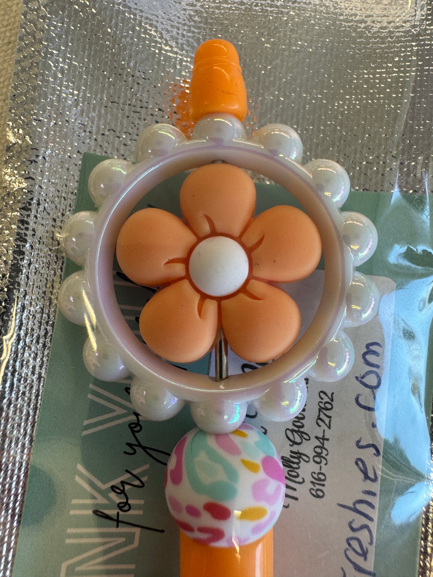 Pen - Orange Flower - Black Ink
