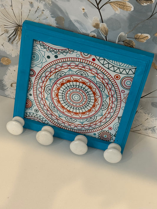 Colorful Mandala Wood Wall Hook – 4 Knobs – 8" x 8"