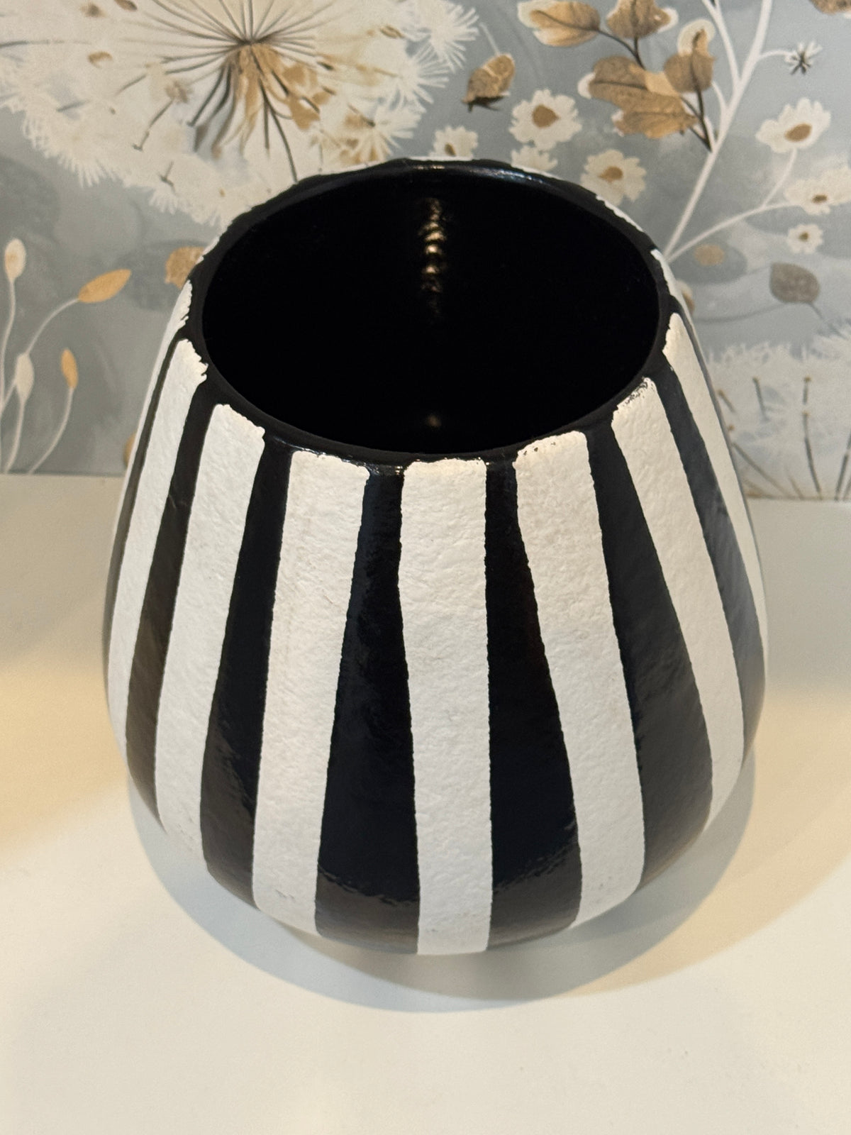 Black & White Striped Decorative Vase – 7.5"