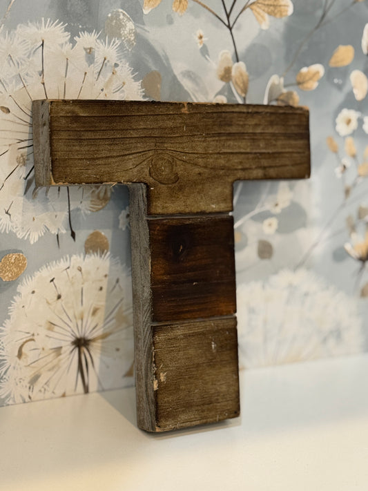 Rustic Reclaimed Wood Letter T – 8"