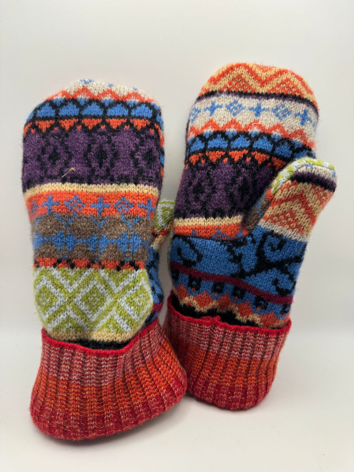 Eleanor – Handmade Repurposed Wool Mittens – Colorful Fair Isle Patchwork