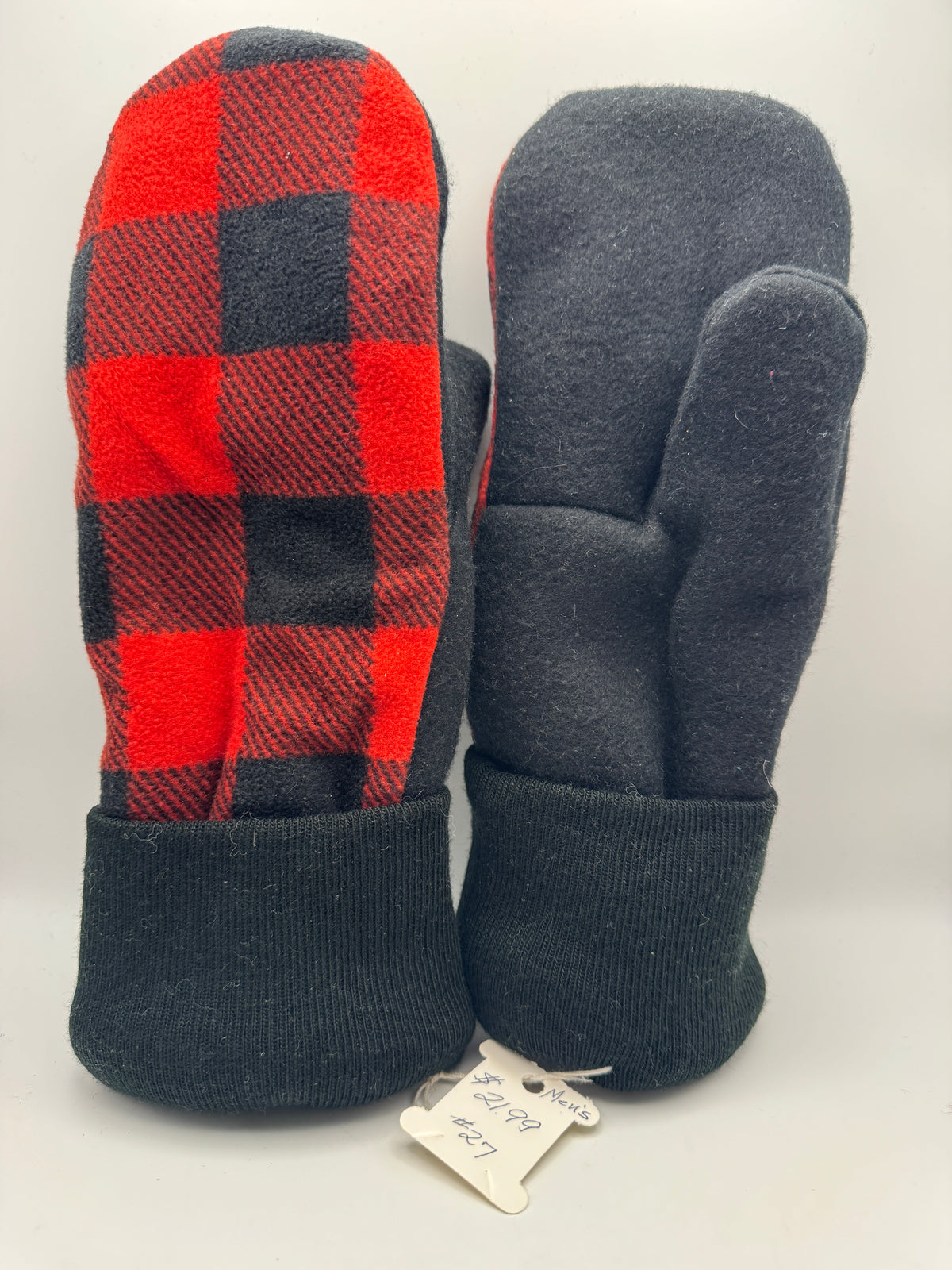 Eleanor – Men's Handmade Repurposed Wool Mittens – Red & Black Buffalo Plaid