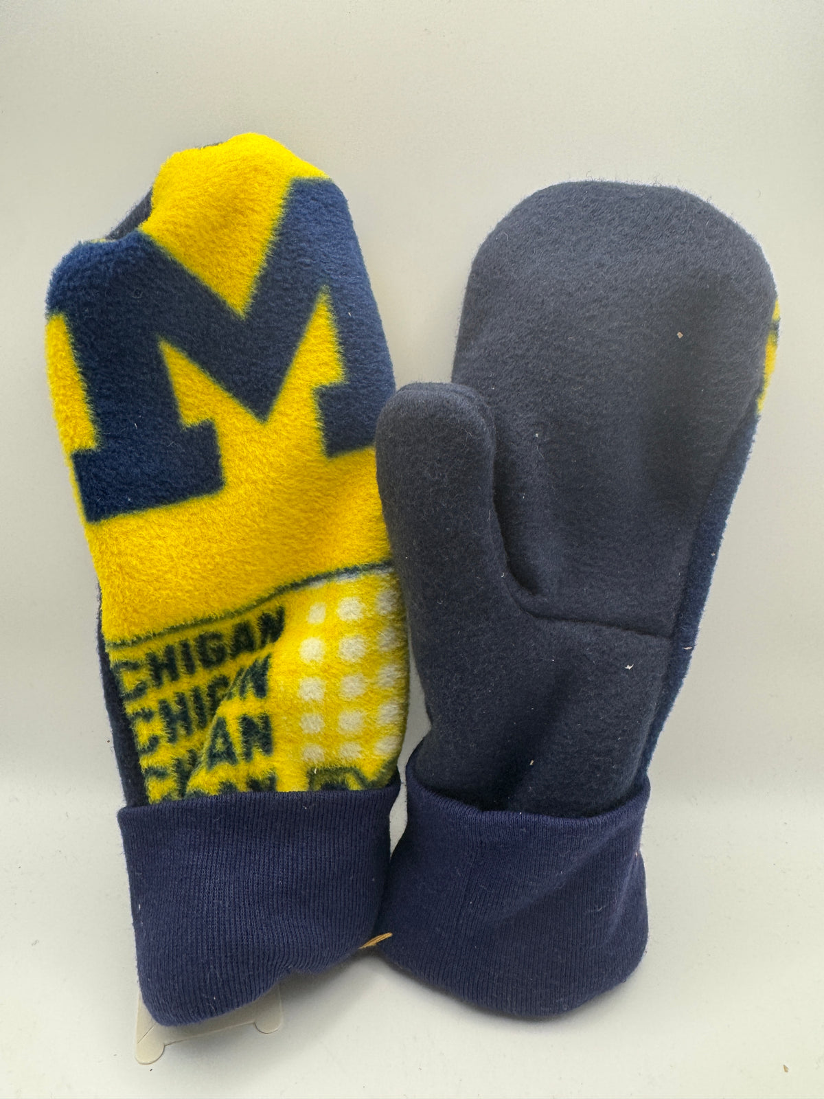 Eleanor – Handmade Repurposed Wool Mittens – Michigan Wolverines Maize & Blue