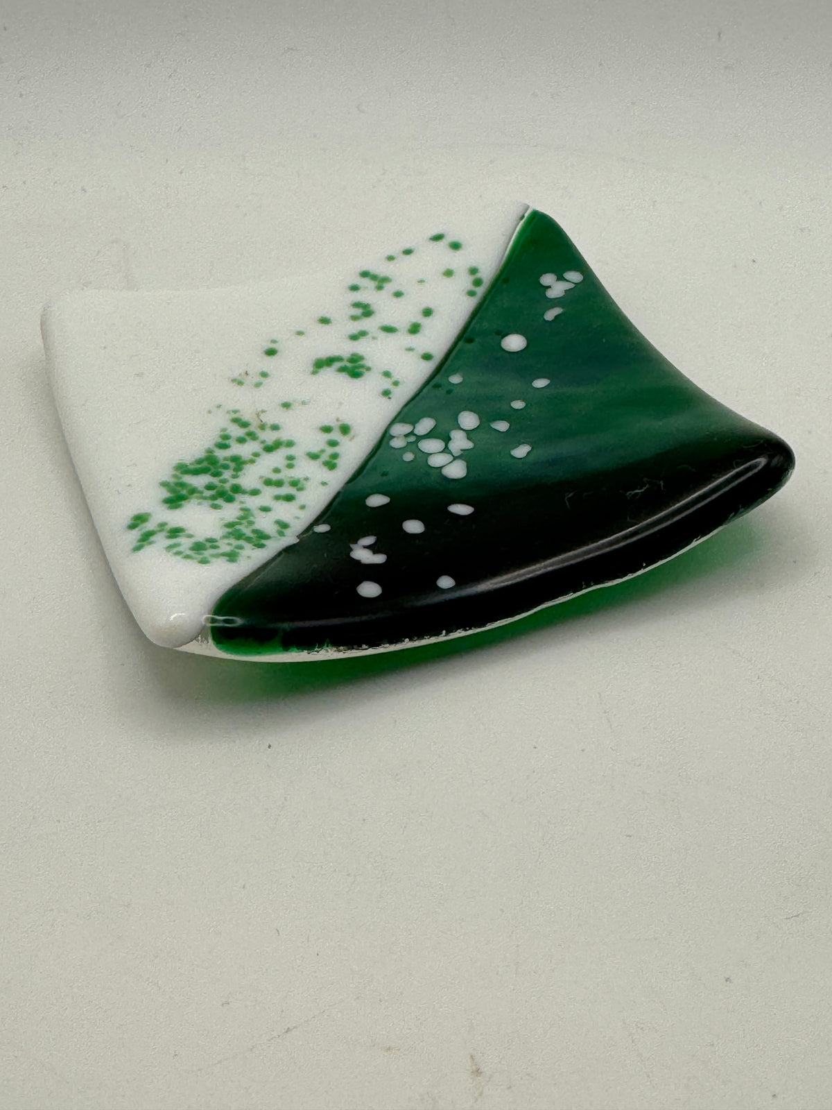 Beths glass creations Ring dish - Green & White