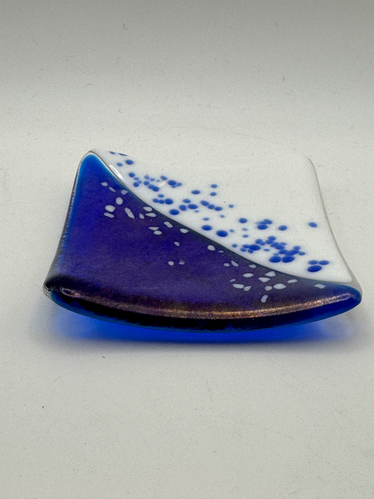 Beths glass creations Ring dish - Blue & White