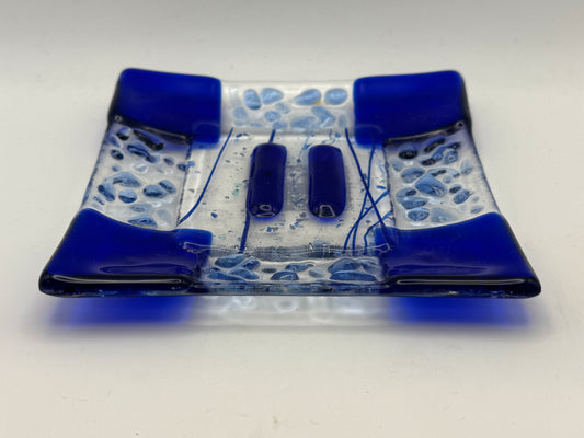 Beth’s Glass Creations – Cobalt Blue Geometric Fused Glass Trinket & Soap Dish