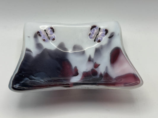 Beth’s Glass Creations – Purple Butterfly Fused Glass Trinket & Soap Dish