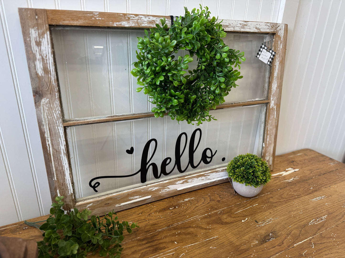 Farmhouse old Window "Hello"
