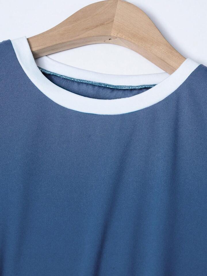 Women's Summer Short Sleeved duo Colored top - Blue