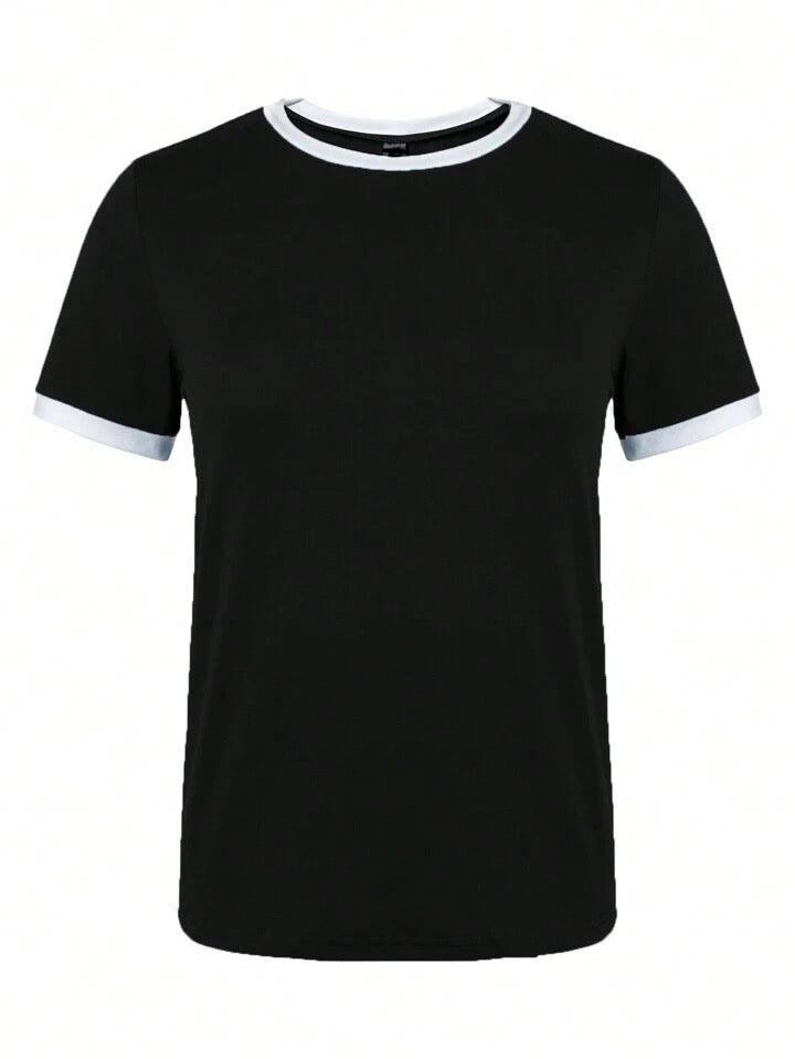 Women's Summer Short Sleeved duo Colored top - Black