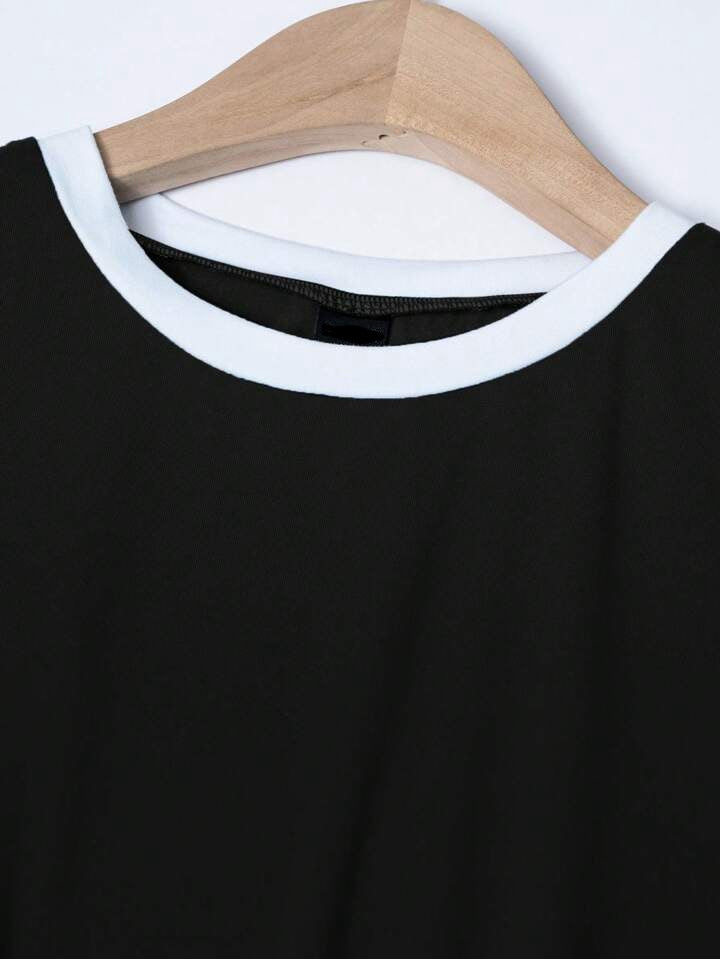 Women's Summer Short Sleeved duo Colored top - Black