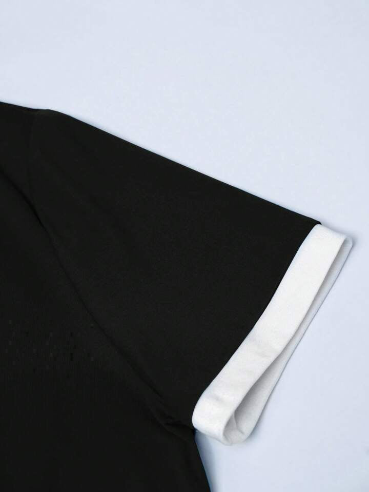 Women's Summer Short Sleeved duo Colored top - Black