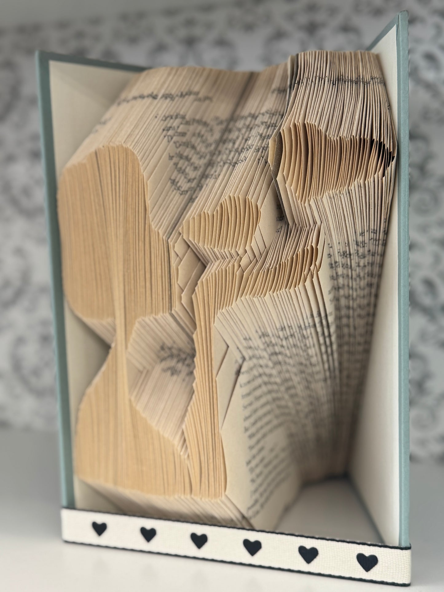 Folded Book Art - Woman Kissing Hearts