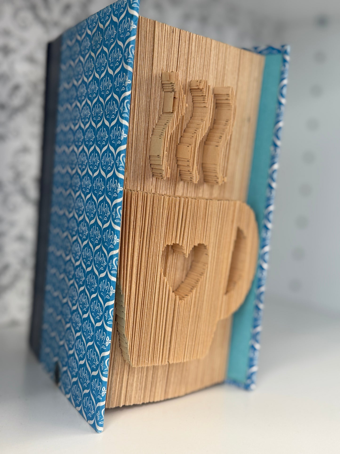 Folded Book Art - Steaming Coffee Cup / Heart (Cut Style)