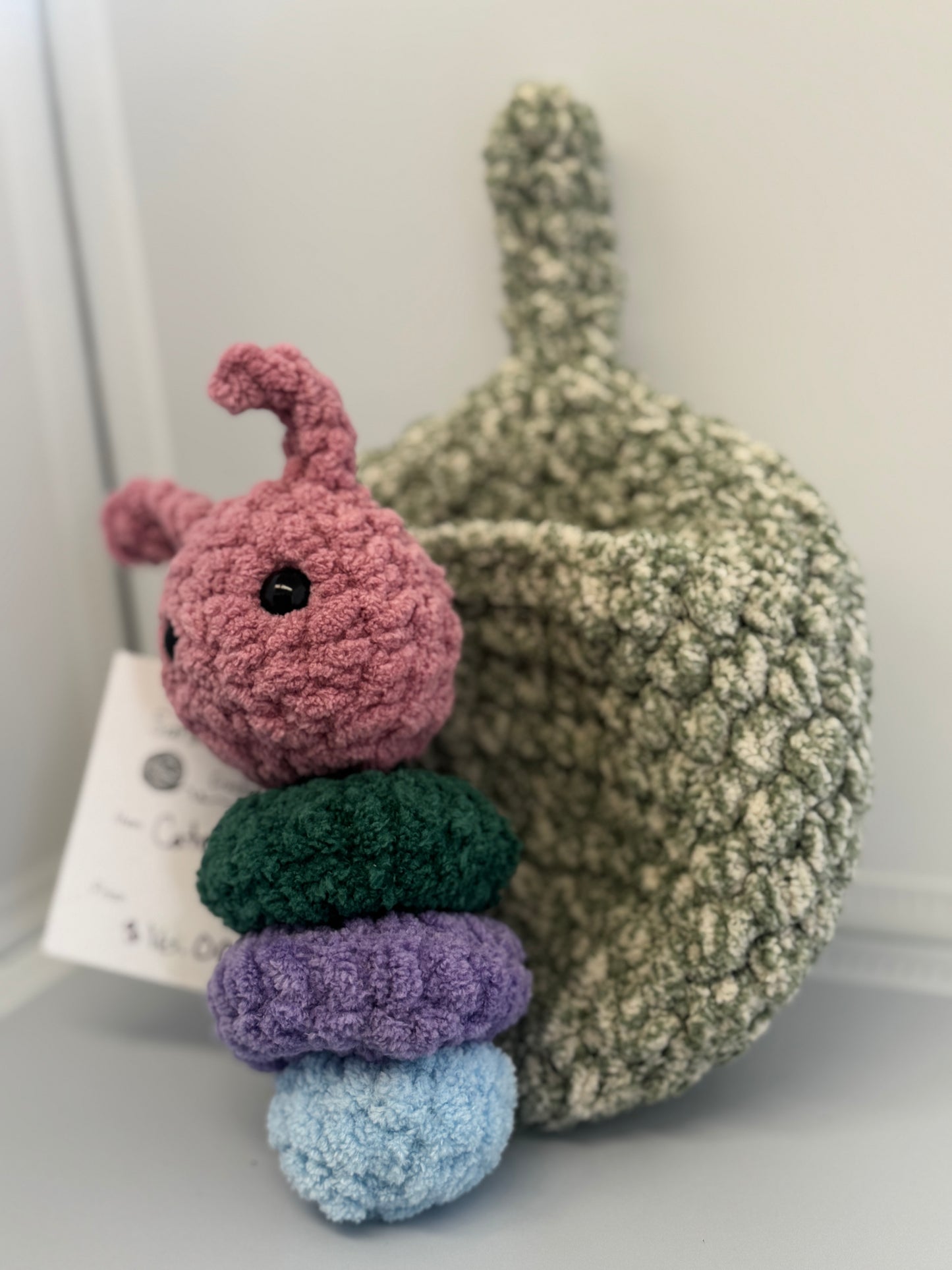 Handmade Crocheted Stuffed Animals - Caterpillar & Leaf