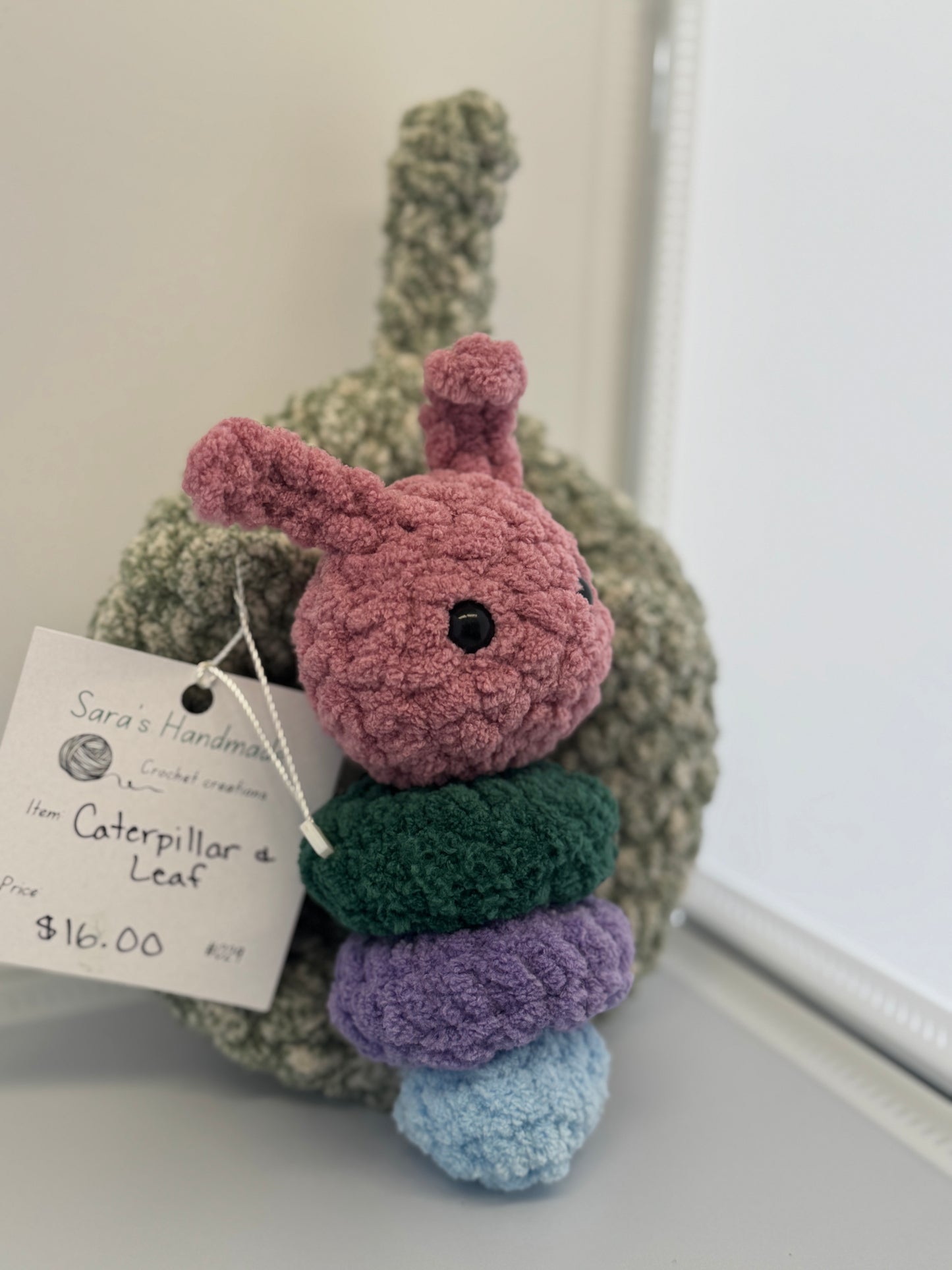 Handmade Crocheted Stuffed Animals - Caterpillar & Leaf