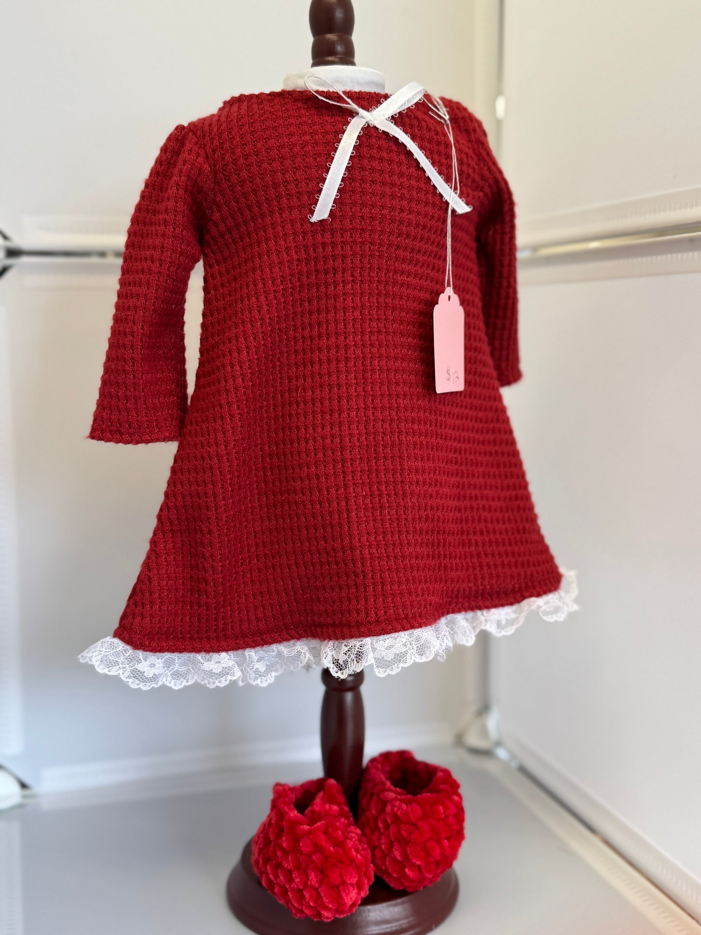 Handmade 18" Doll Clothes - Pajama set Red Night Gown & Slippers