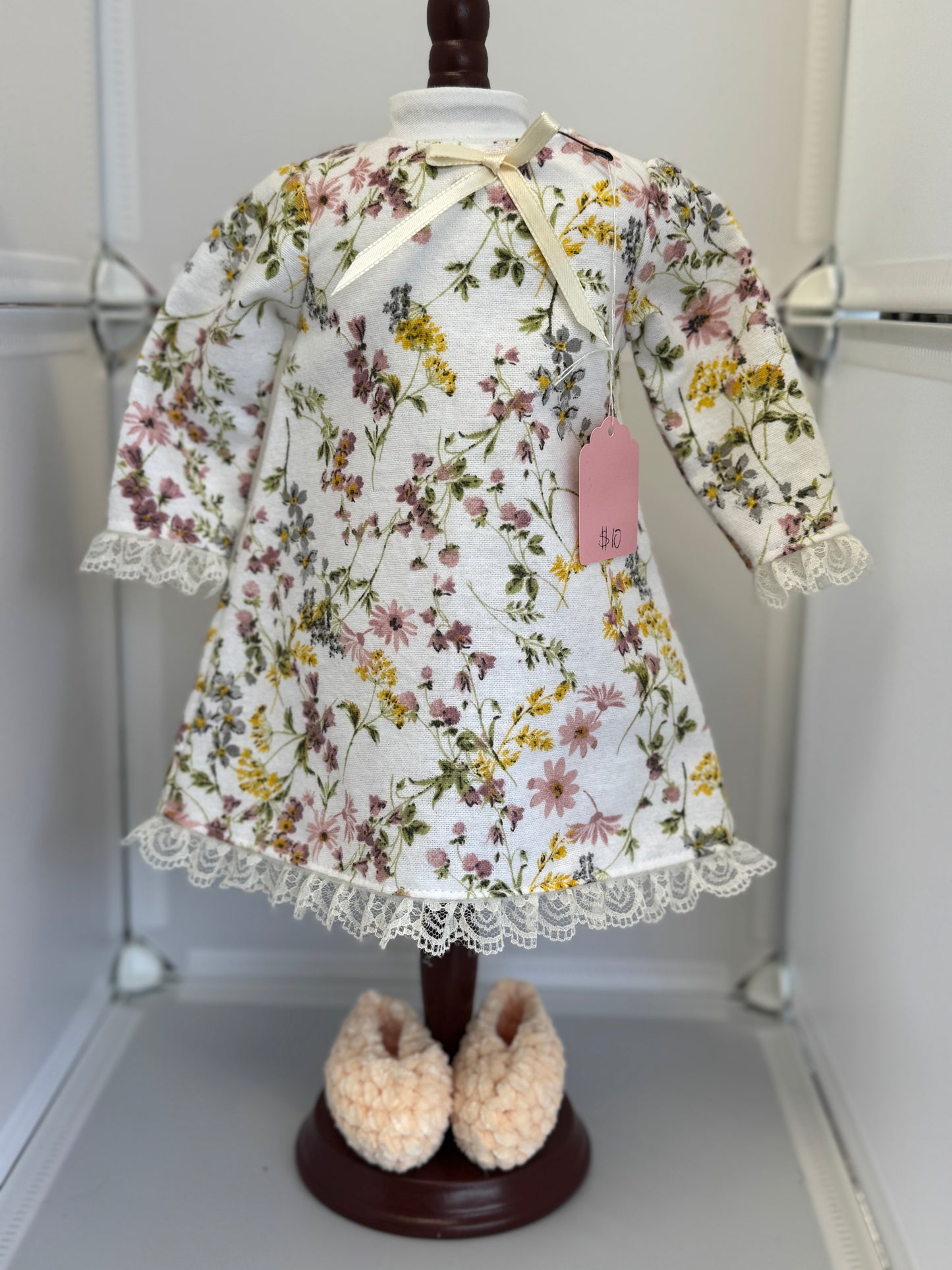 Handmade 18" Doll Clothes - Pajama set Floral Night Gown & Slippers