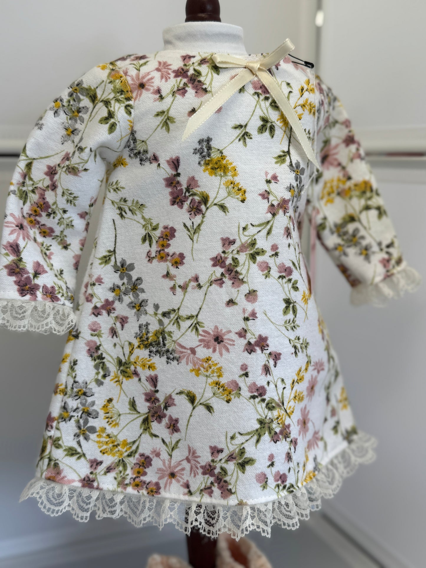 Handmade 18" Doll Clothes - Pajama set Floral Night Gown & Slippers
